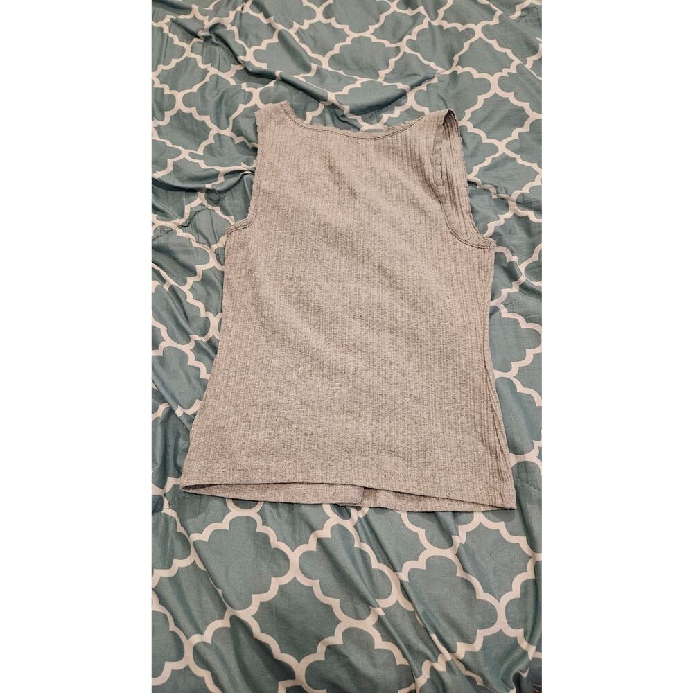 Aerie Gray Ribbed Button Front Tie Tank Top Small Petite - Picture 8 of 8